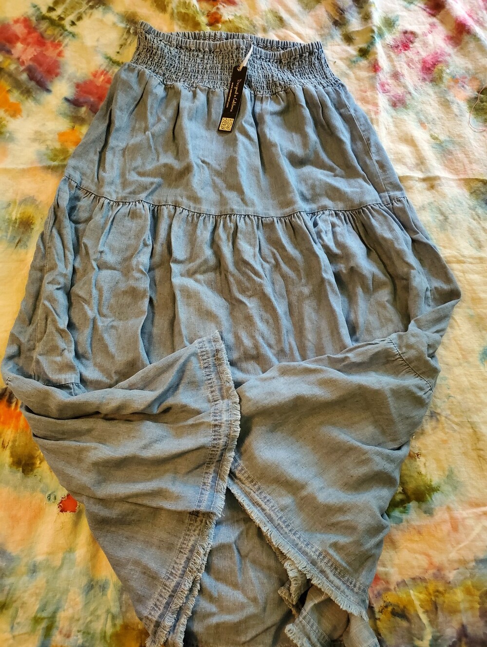 Velvet Heart Light Blue Denim Tiered Maxi Skirt